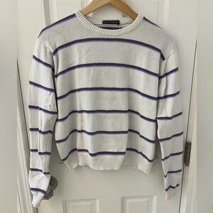 Brandy Melville Jessica Sweater White with Purple Stripes 100% Cotton S
